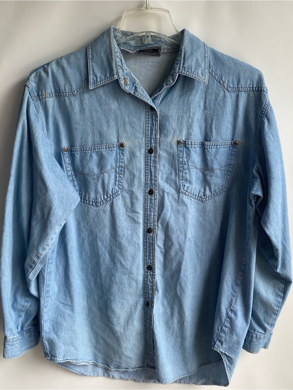 Justin Allen Chemise vintage denim cotton western jean shirt button down L